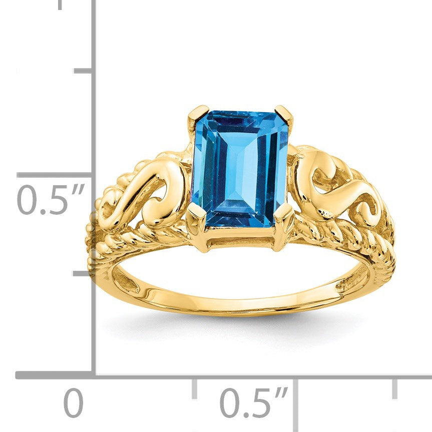 14k 8x6mm Emerald-cut Blue Topaz Ring