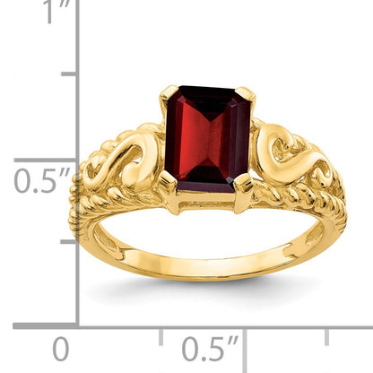14k 8x6mm Emerald-cut Garnet Ring