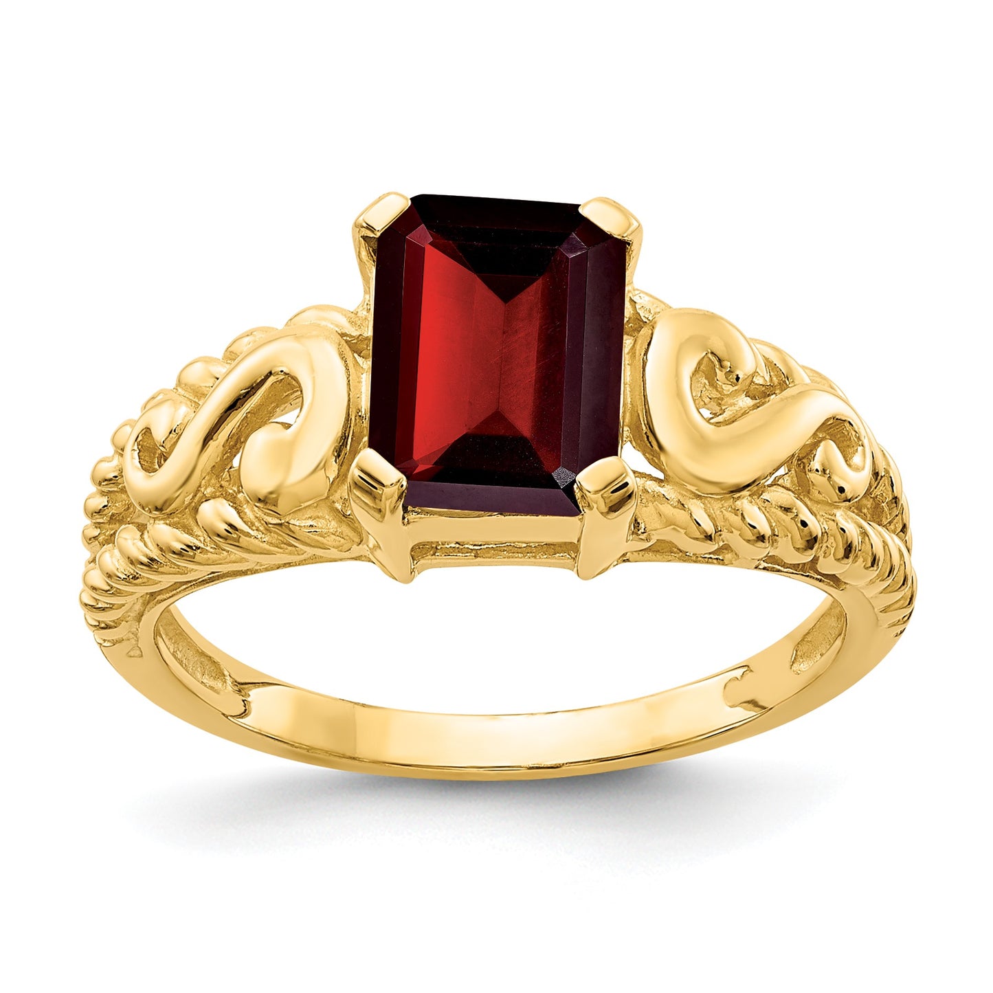 14k 8x6mm Emerald-cut Garnet Ring