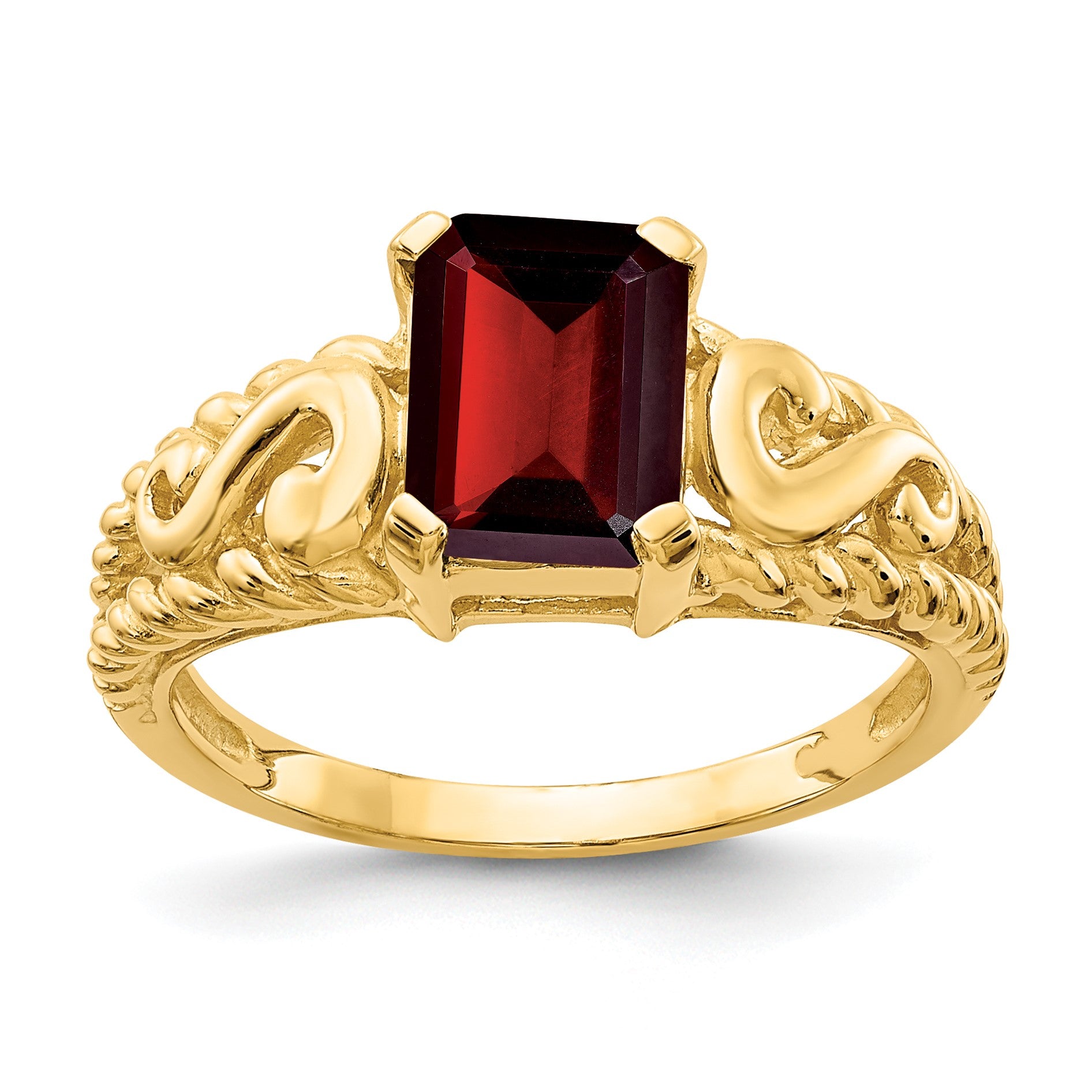 14k 8x6mm Emerald-cut Garnet Ring