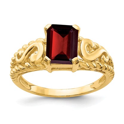 14k 8x6mm Emerald-cut Garnet Ring