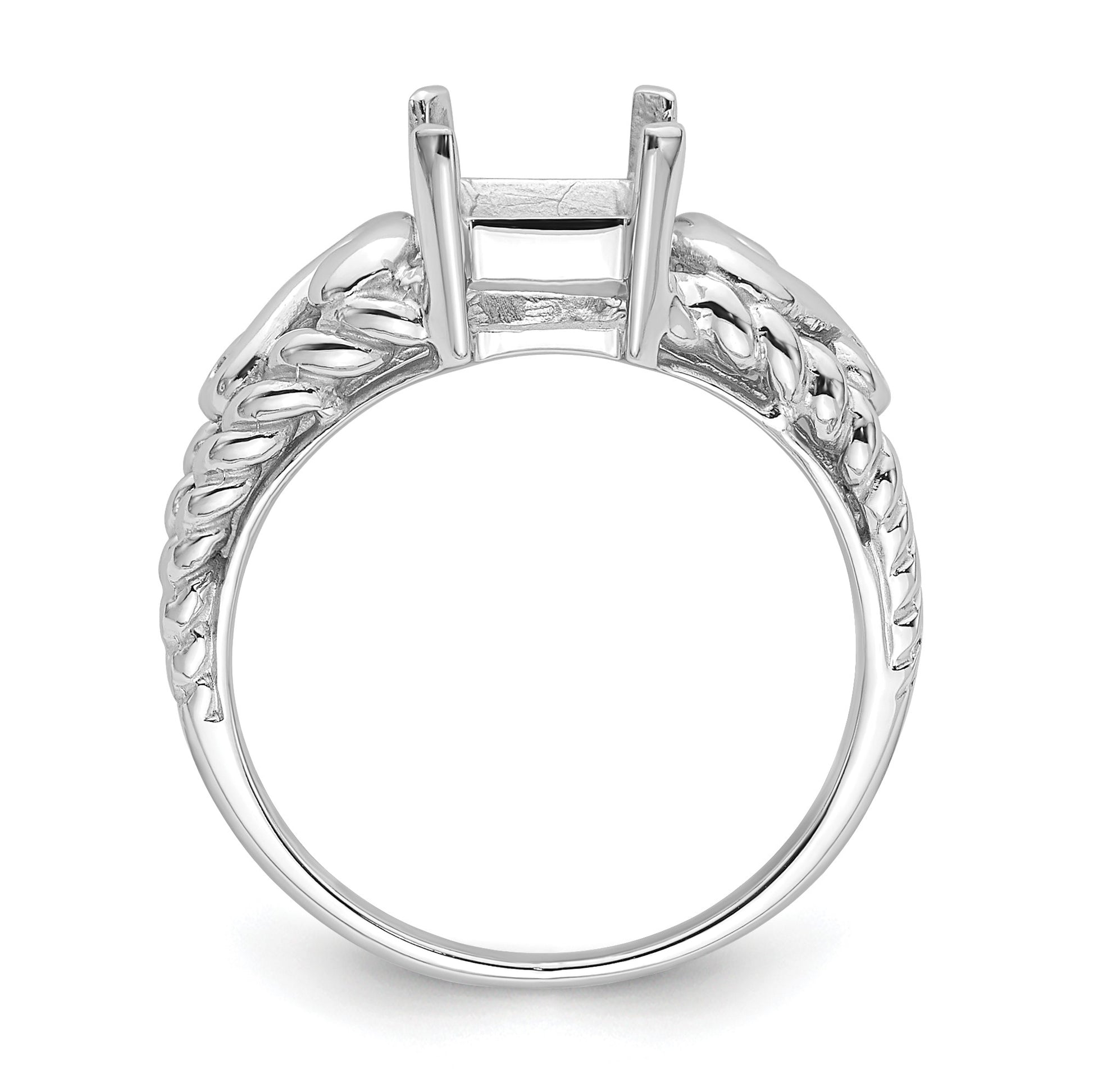 14k White Gold Holds 1-8x6mm Emerald-cut Gemstone Ring Mounting