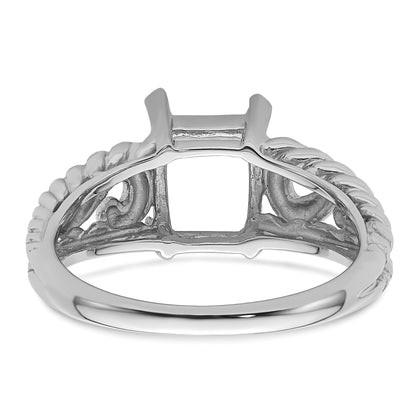 14k White Gold Holds 1-8x6mm Emerald-cut Gemstone Ring Mounting