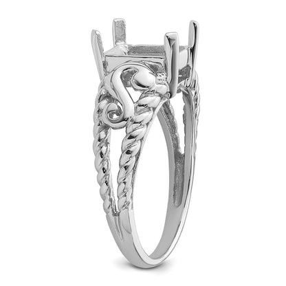 14k White Gold Holds 1-8x6mm Emerald-cut Gemstone Ring Mounting