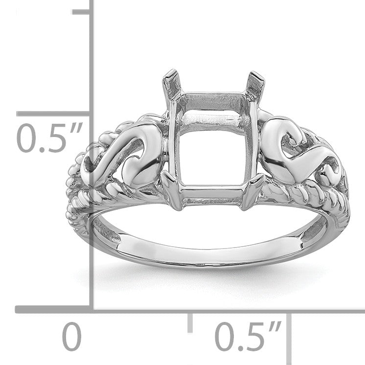 14k White Gold Holds 1-8x6mm Emerald-cut Gemstone Ring Mounting