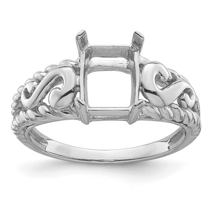 14k White Gold Holds 1-8x6mm Emerald-cut Gemstone Ring Mounting