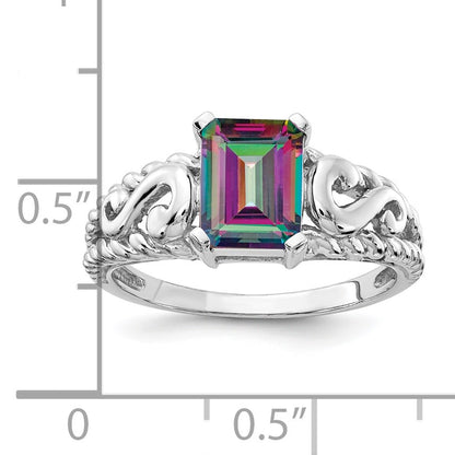 14k White Gold 8x6mm Emerald-cut Mystic Fire Topaz Ring