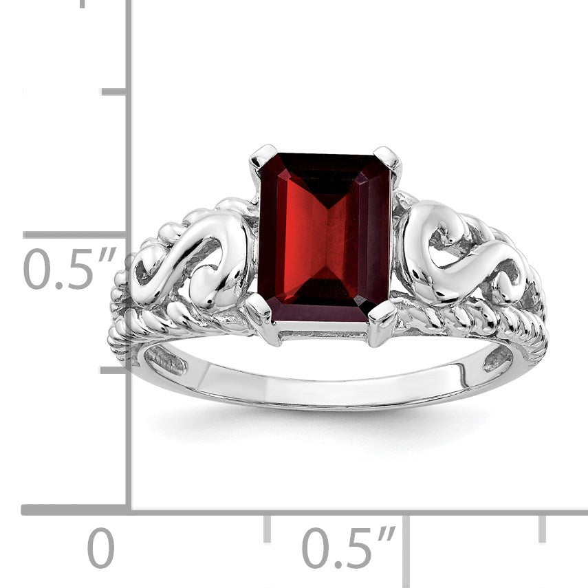 14k White Gold 8x6mm Emerald-cut Garnet Ring