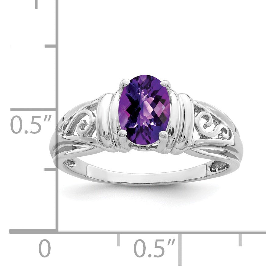 14k White Gold 7x5mm Oval Amethyst Filigree Ring