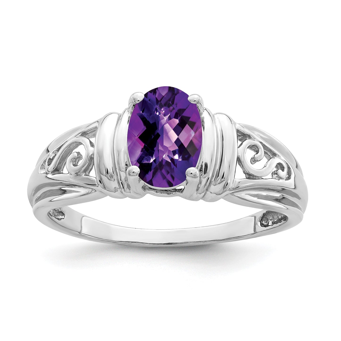 14k White Gold 7x5mm Oval Amethyst Filigree Ring