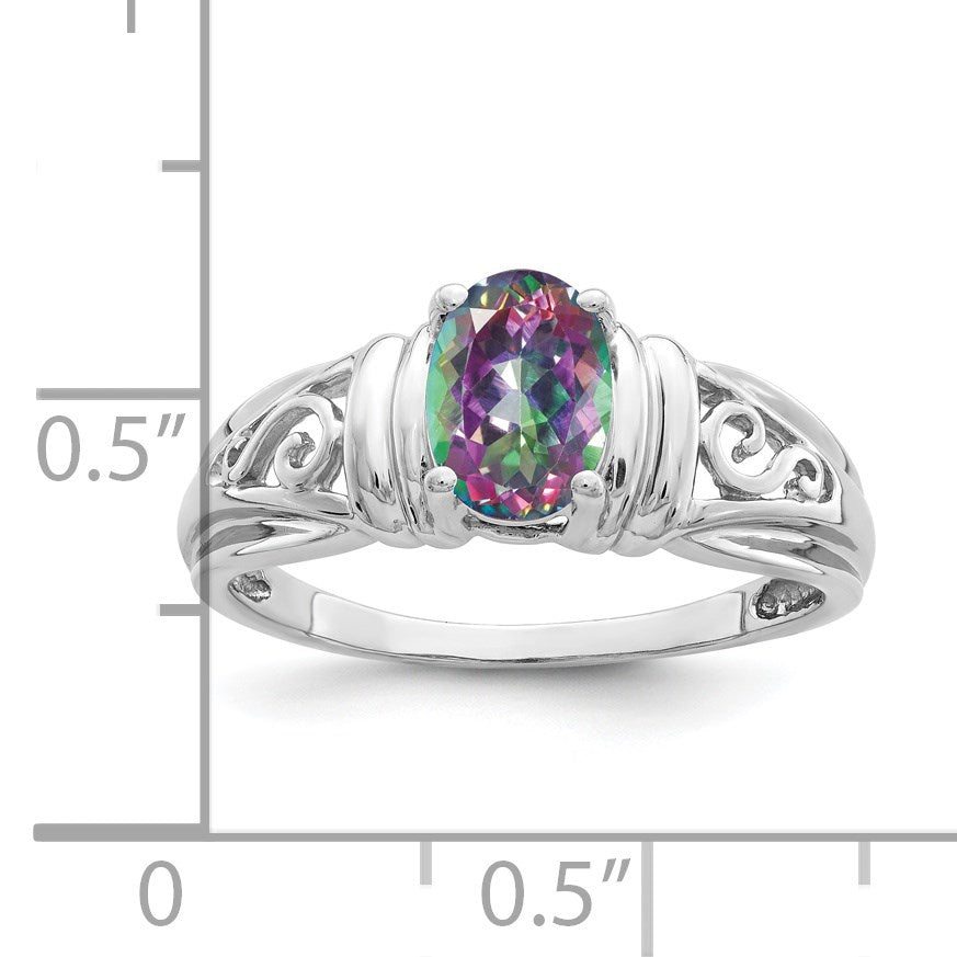 14k White Gold 7x5mm Oval Mystic Fire Topaz Filigree Ring