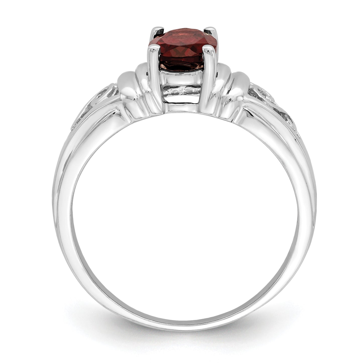 14k White Gold 7x5mm Oval Garnet Filigree Ring