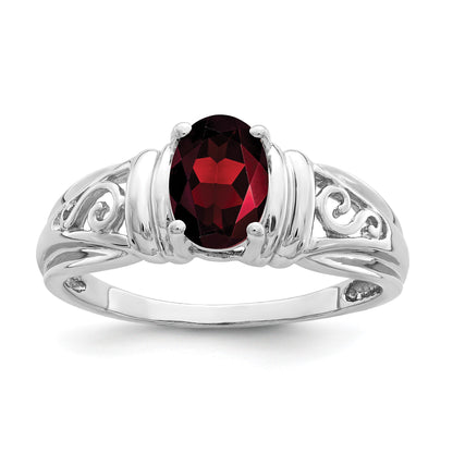 14k White Gold 7x5mm Oval Garnet Filigree Ring