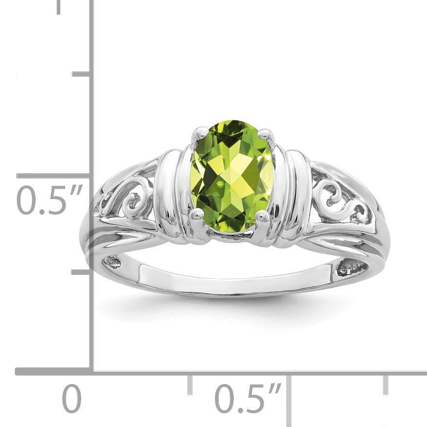 14k White Gold 7x5mm Oval Peridot Filigree Ring