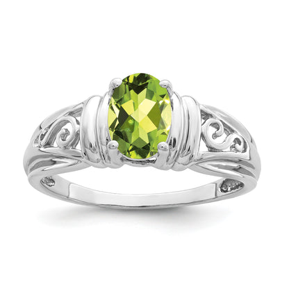 14k White Gold 7x5mm Oval Peridot Filigree Ring