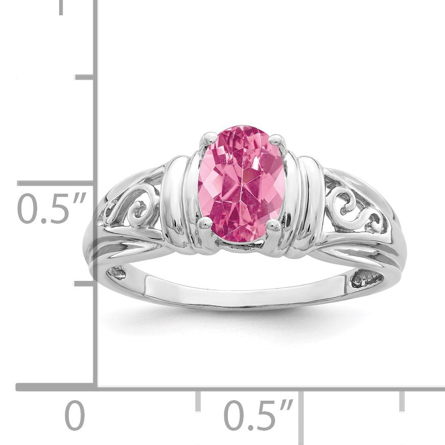 14k White Gold 7x5mm Oval Pink Tourmaline Filigree Ring