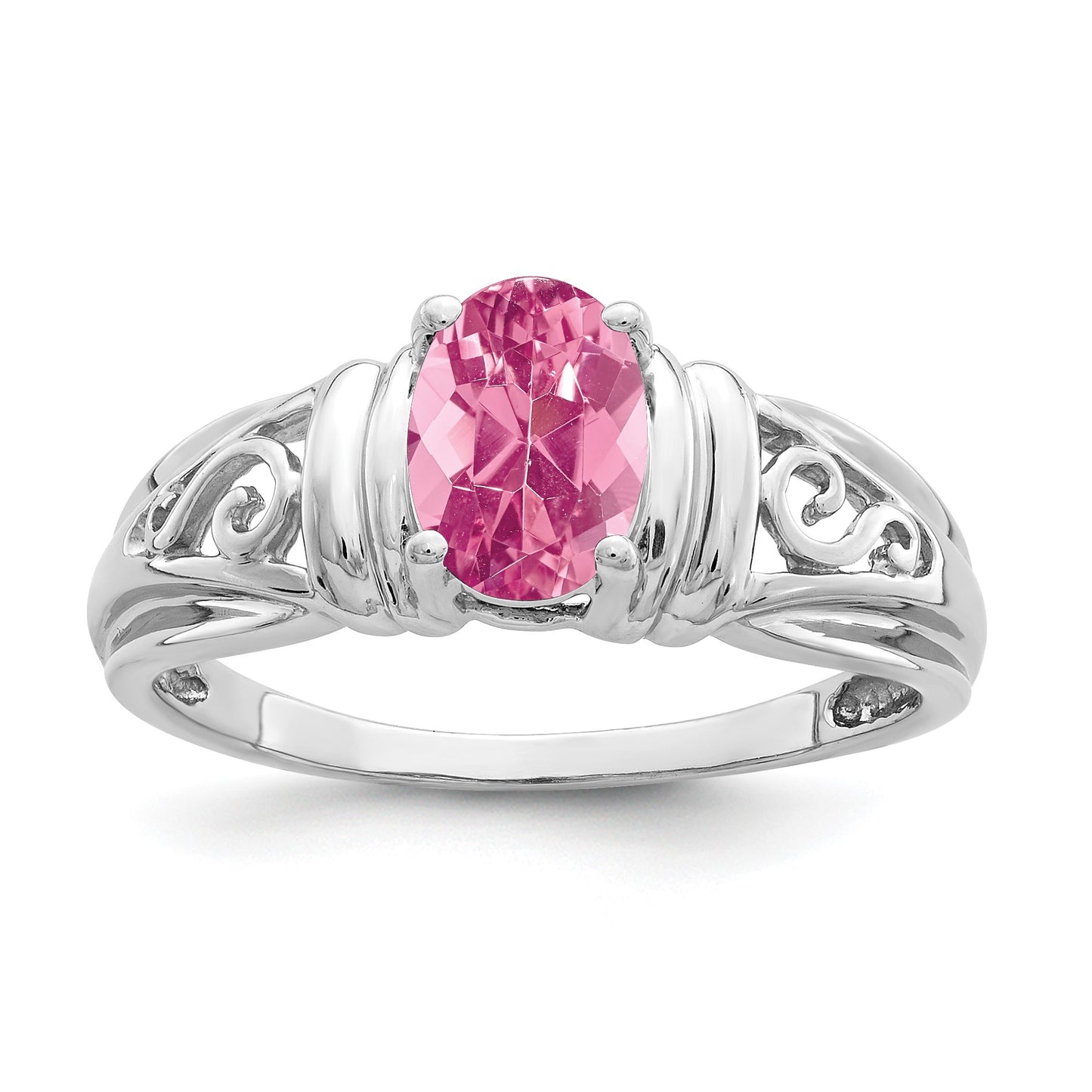 14k White Gold 7x5mm Oval Pink Tourmaline Filigree Ring
