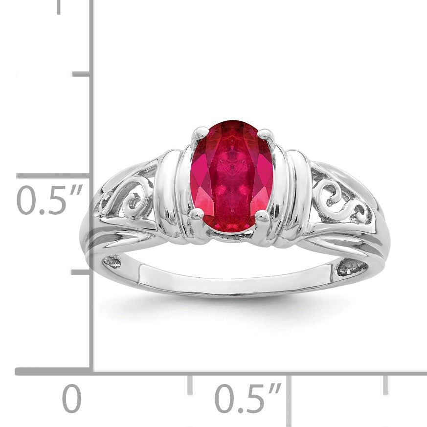 14k White Gold 7x5mm Oval Ruby Filigree Ring