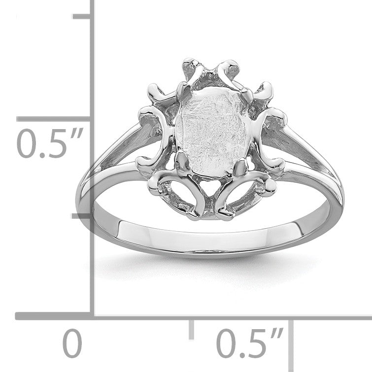 14k White Gold Holds 7x5mm Oval Gemstone Ring Mounting