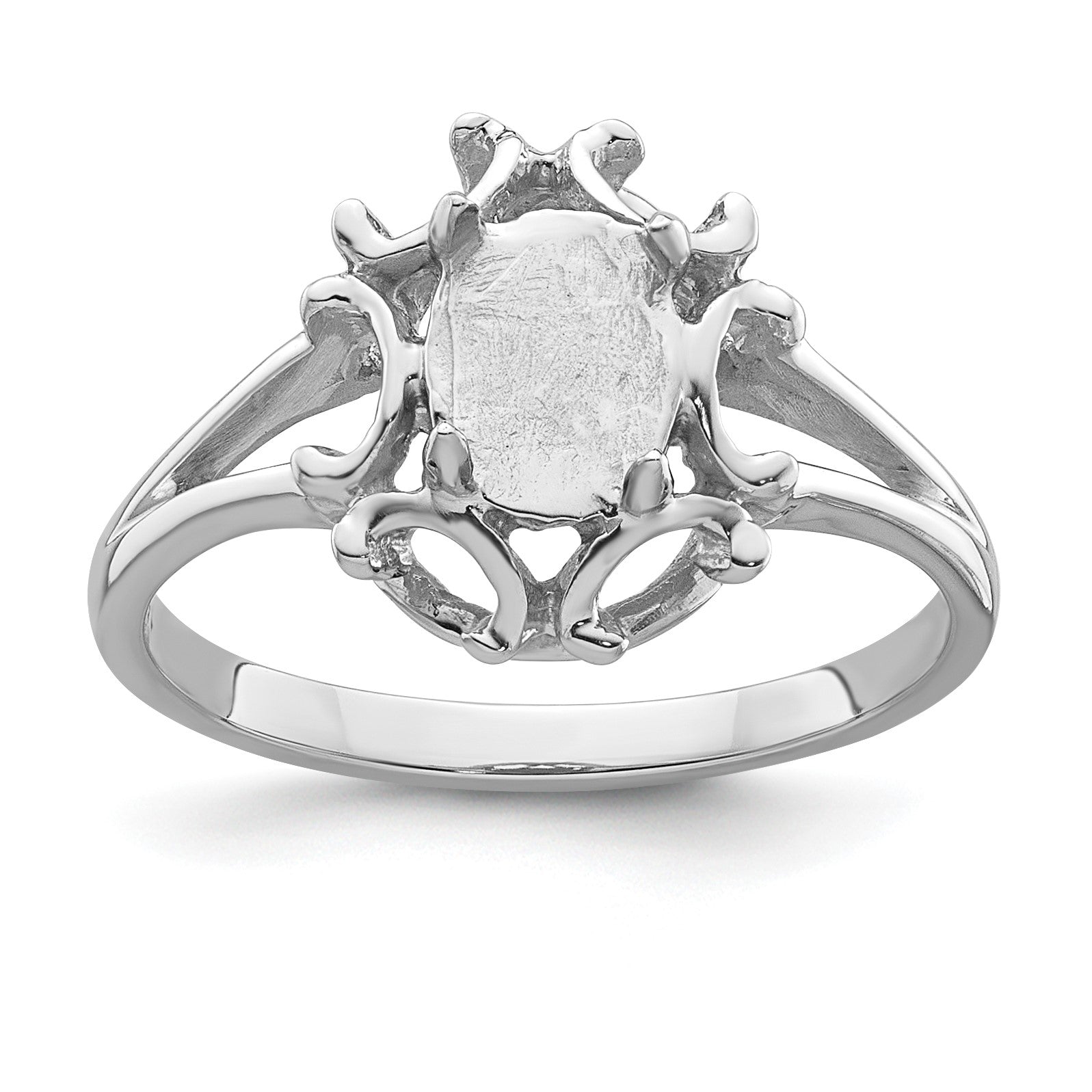 14k White Gold Holds 7x5mm Oval Gemstone Ring Mounting
