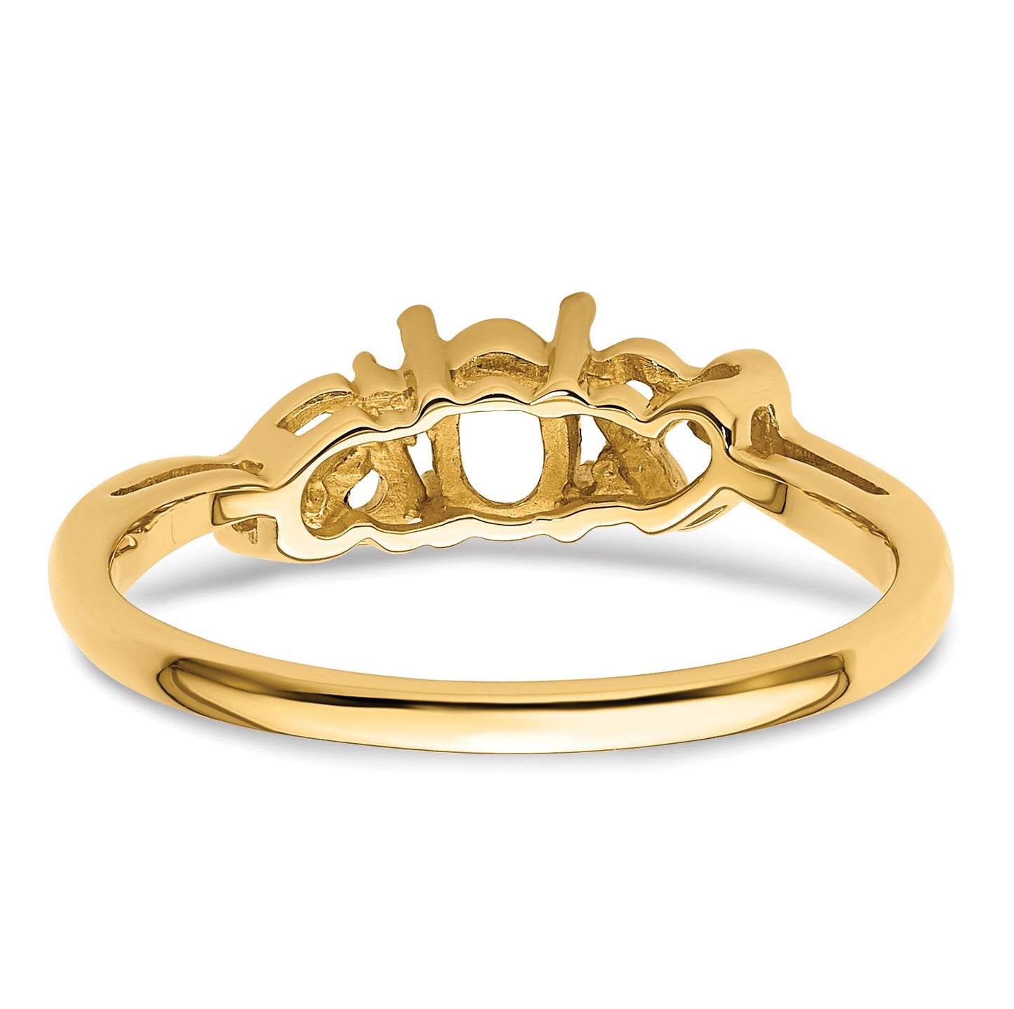 14k Holds 2-1.2mm Round and 1-6x4mm Oval Gemstone Ring Mounting
