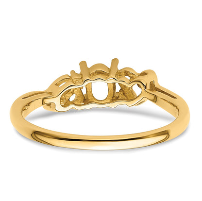 14k Holds 2-1.2mm Round and 1-6x4mm Oval Gemstone Ring Mounting