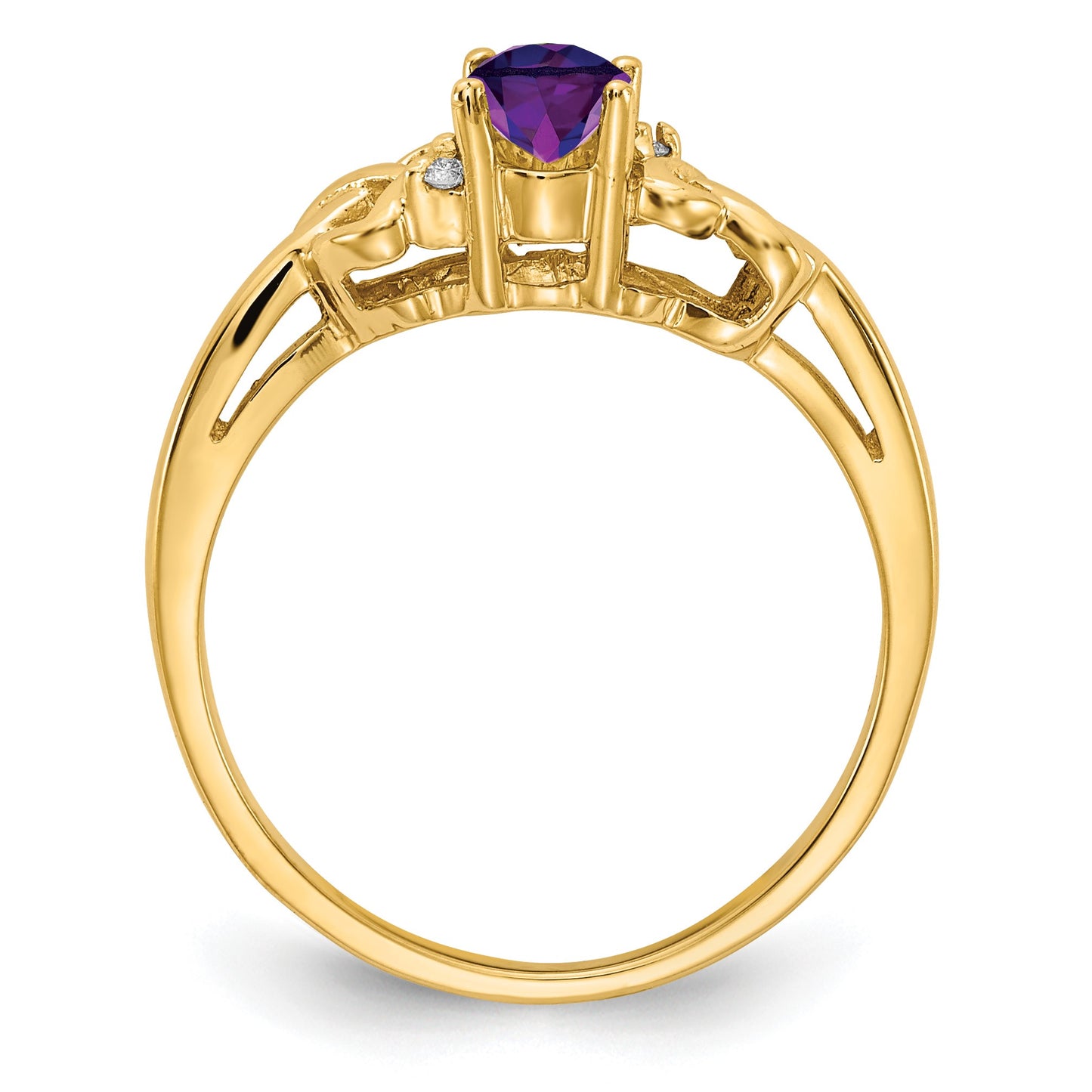 14k 6x4mm Oval Amethyst and AA Diamond Ring