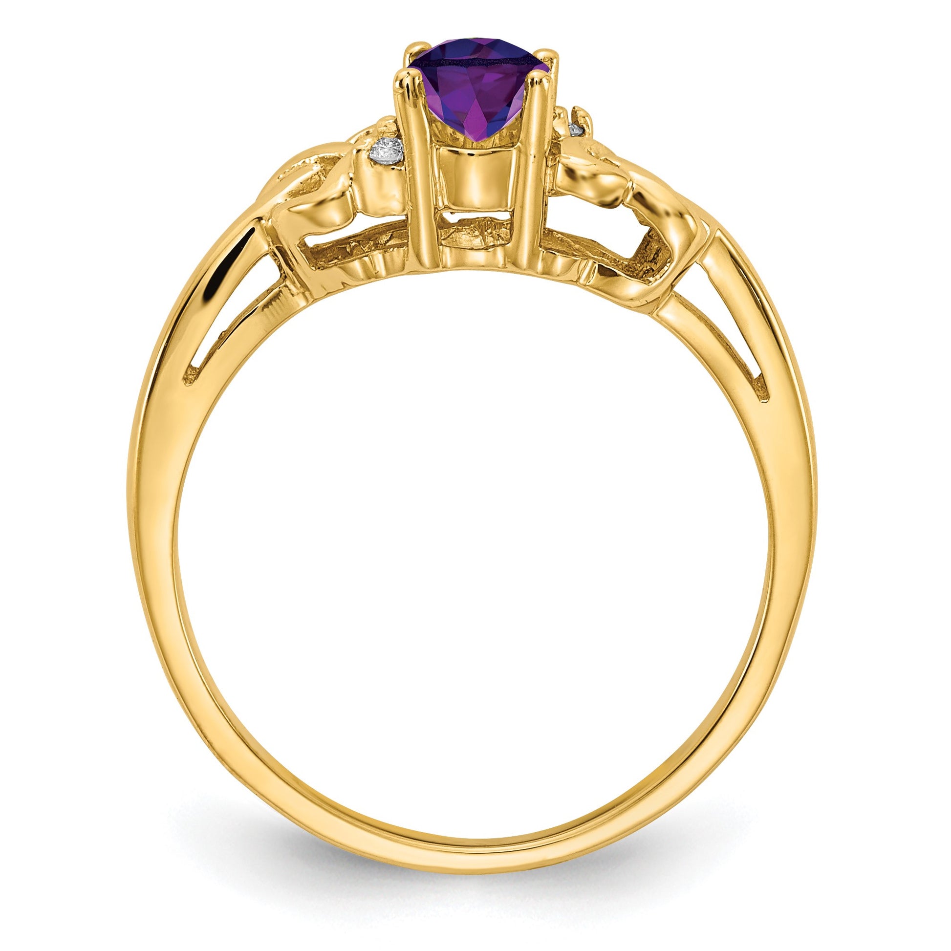 14k 6x4mm Oval Amethyst and AA Diamond Ring