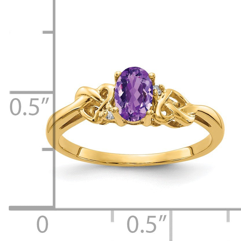 14k 6x4mm Oval Amethyst and AA Diamond Ring