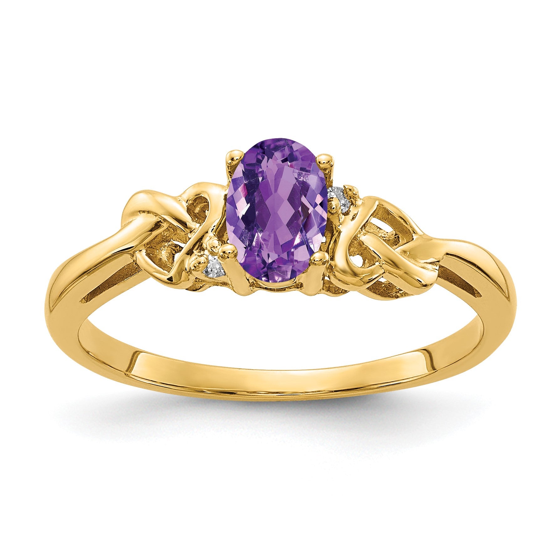 14k 6x4mm Oval Amethyst and AA Diamond Ring