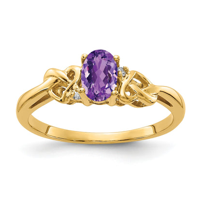 14k 6x4mm Oval Amethyst and AA Diamond Ring