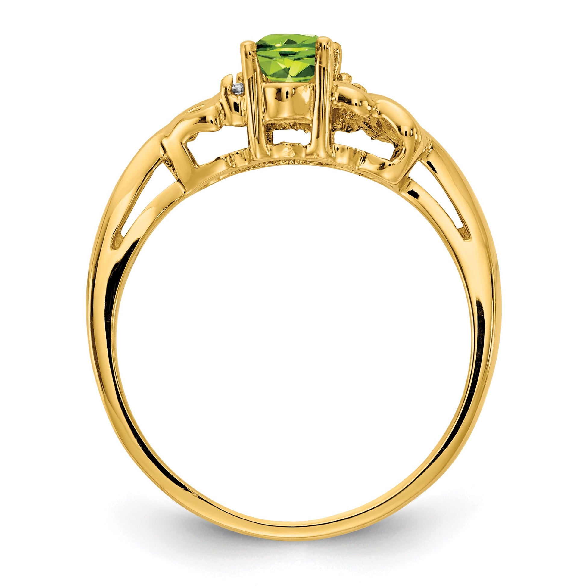 14k 6x4mm Oval Peridot and AA Diamond Ring