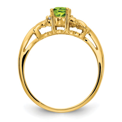 14k 6x4mm Oval Peridot and AA Diamond Ring