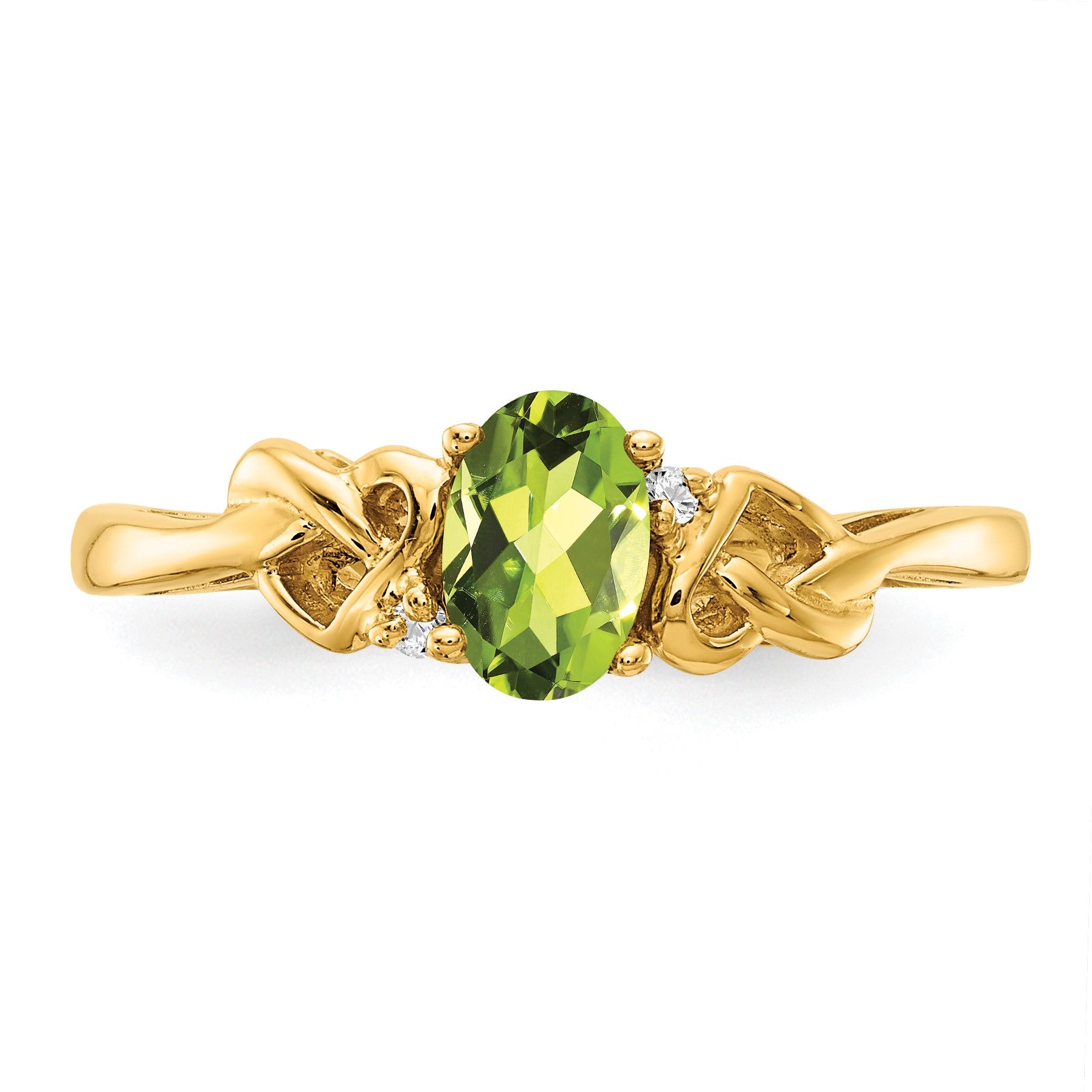 14k 6x4mm Oval Peridot and AA Diamond Ring