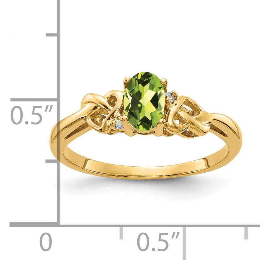 14k 6x4mm Oval Peridot and AA Diamond Ring