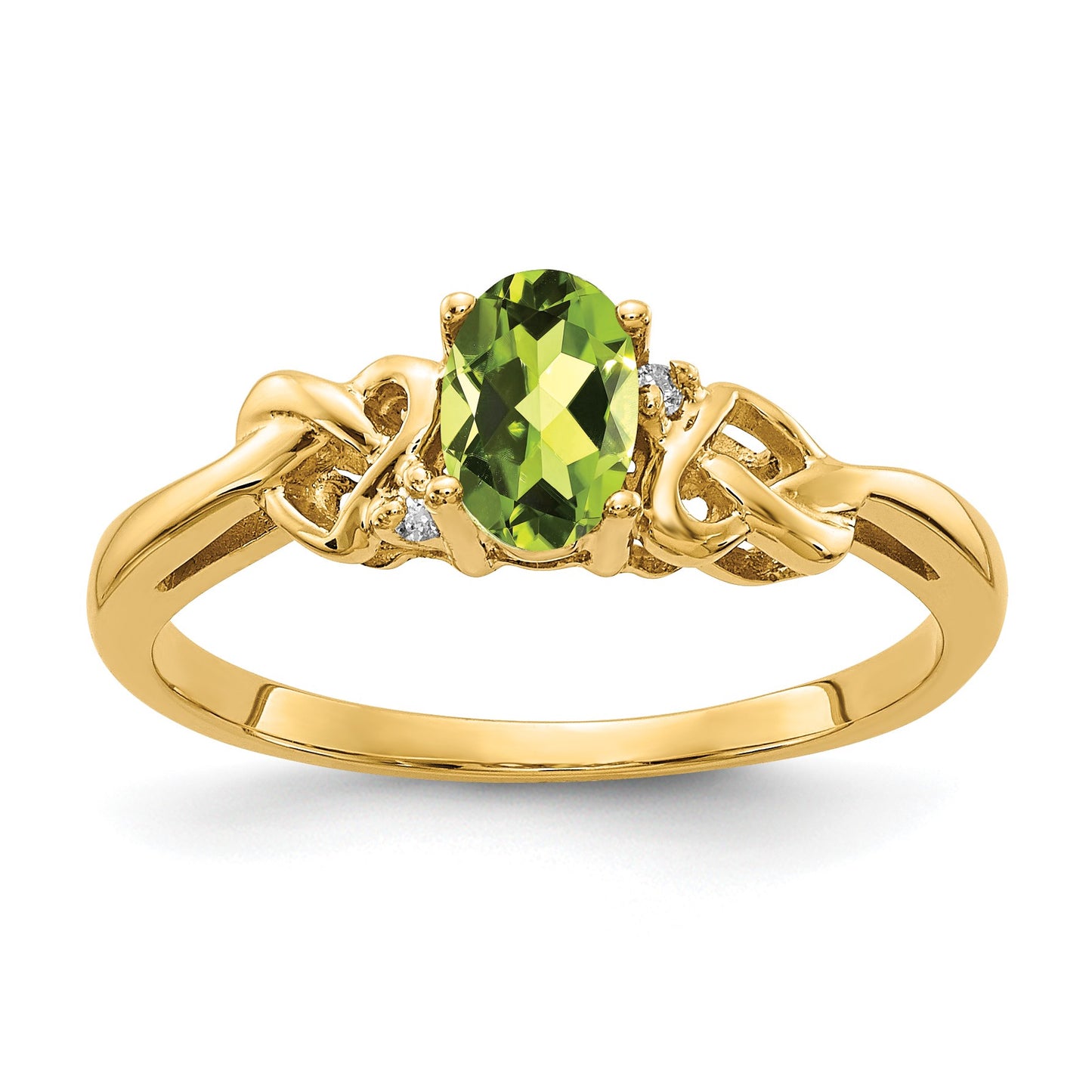 14k 6x4mm Oval Peridot and AA Diamond Ring