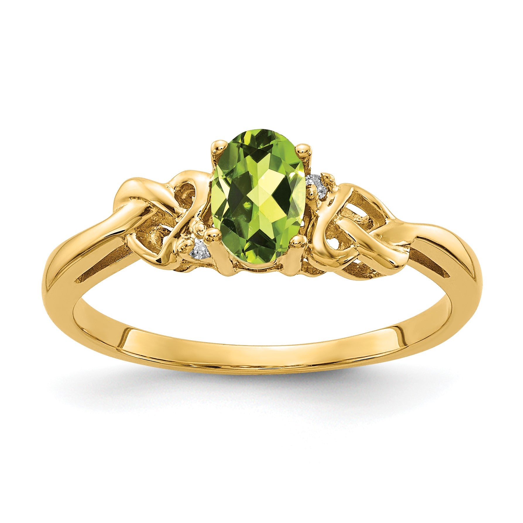14k 6x4mm Oval Peridot and AA Diamond Ring