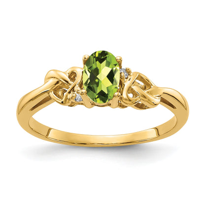 14k 6x4mm Oval Peridot and AA Diamond Ring
