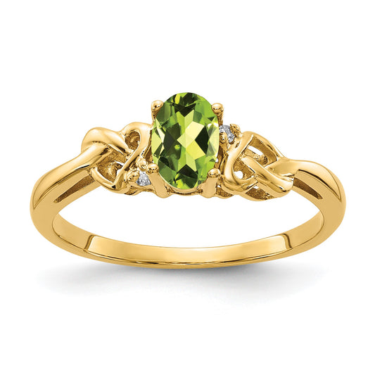 14k 6x4mm Oval Peridot and AA Diamond Ring