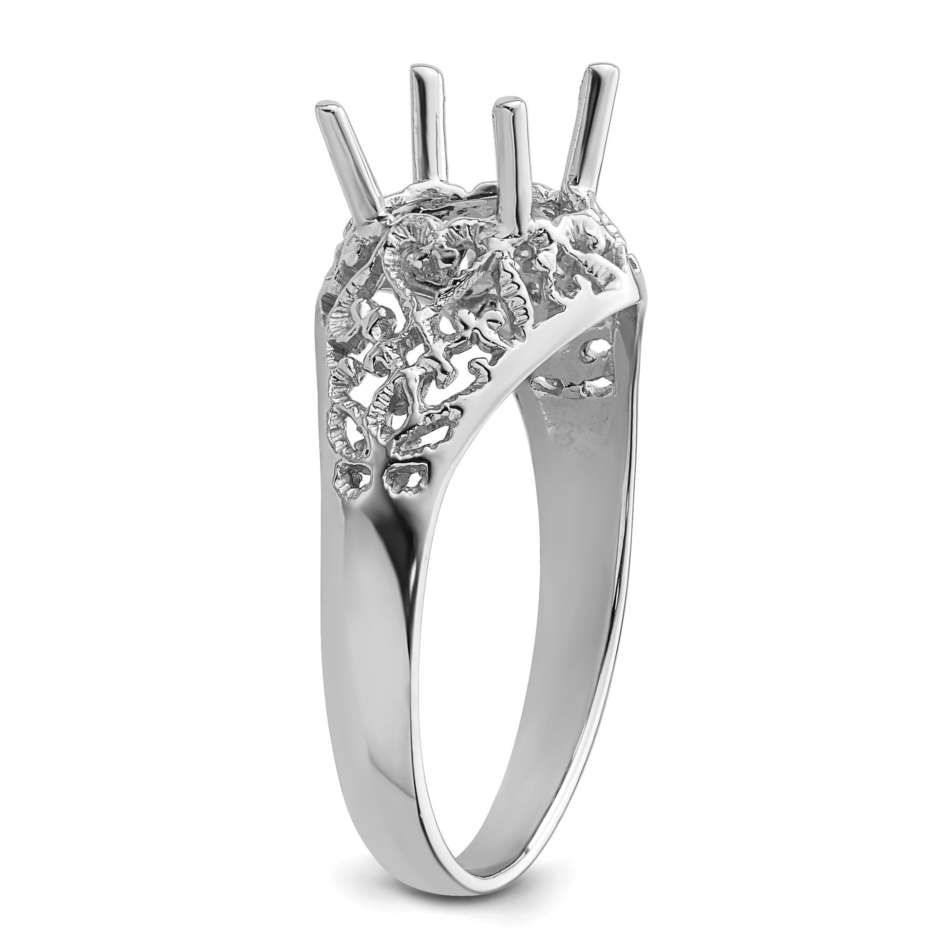 14k White Gold Holds 8x6mm Oval Gemstone Ring Mounting