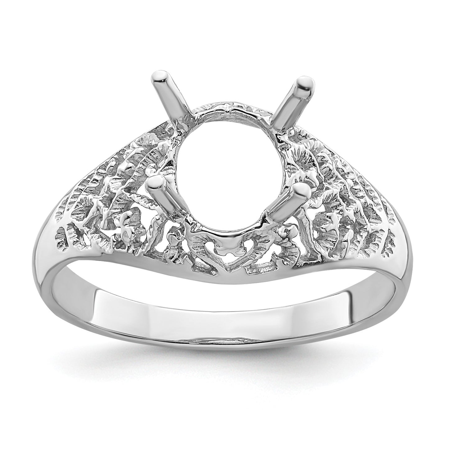 14k White Gold Holds 8x6mm Oval Gemstone Ring Mounting