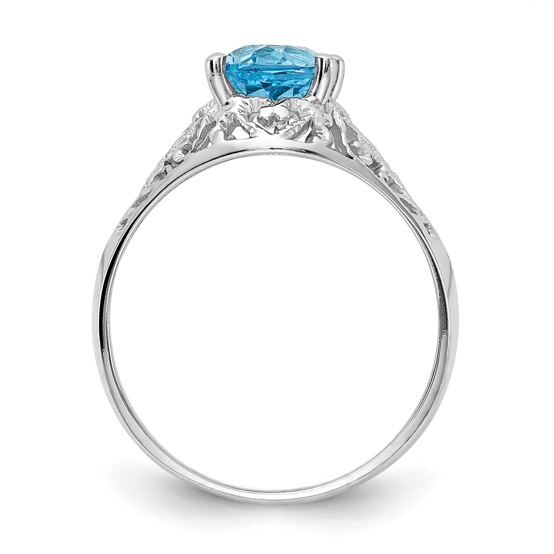 14k White Gold 8x6mm Oval Blue Topaz Filigree Ring
