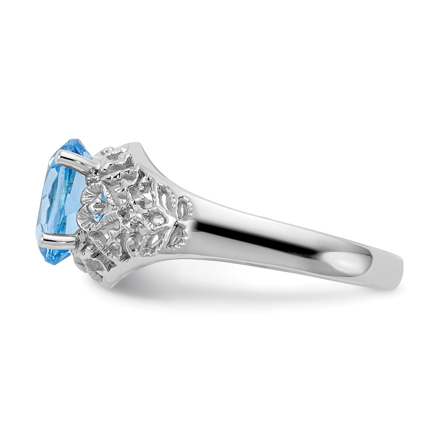 14k White Gold 8x6mm Oval Blue Topaz Filigree Ring