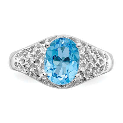 14k White Gold 8x6mm Oval Blue Topaz Filigree Ring