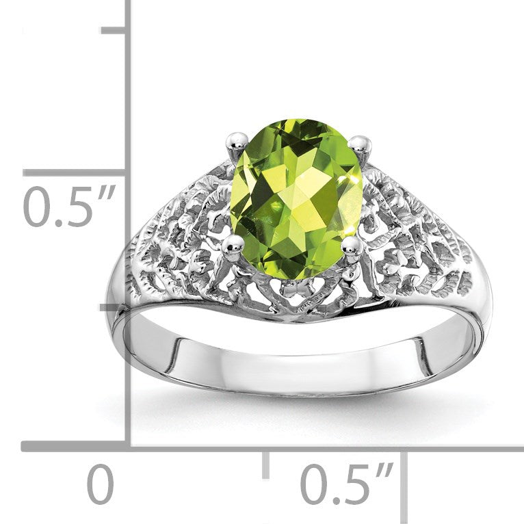 14k White Gold 8x6mm Oval Peridot Filigree Ring