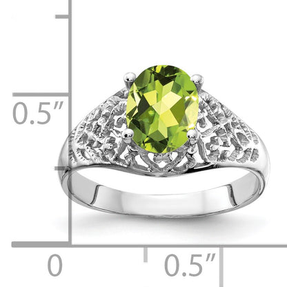 14k White Gold 8x6mm Oval Peridot Filigree Ring