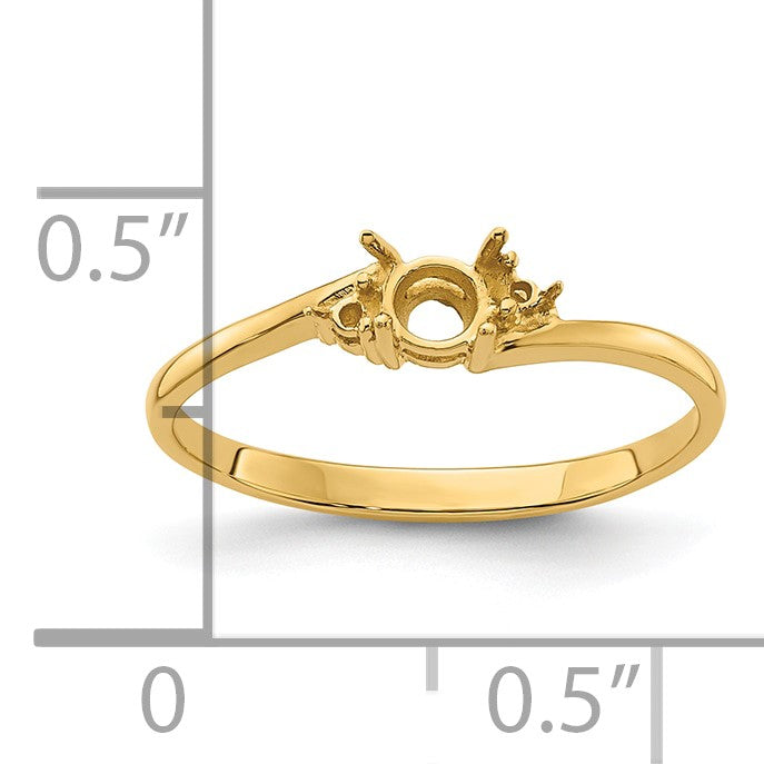 14k Holds 2-1.2mm Diamond and 1-4mm Round Gemstone Ring Mounting