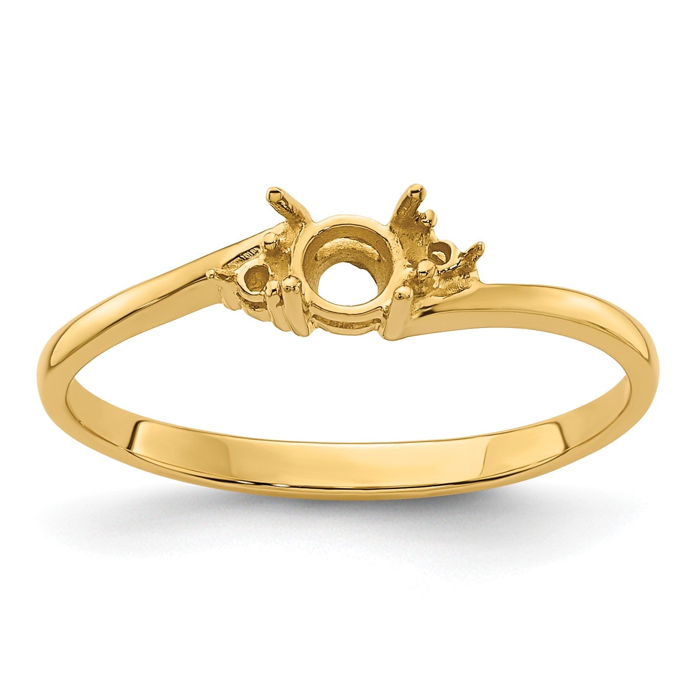 14k Holds 2-1.2mm Diamond and 1-4mm Round Gemstone Ring Mounting
