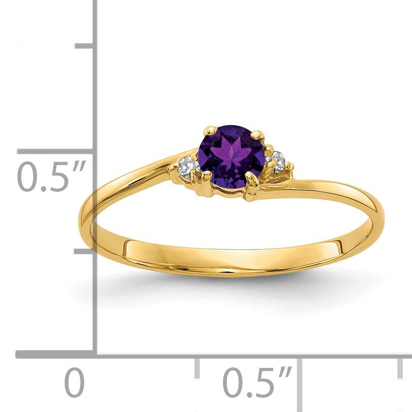 14k 4mm Round Amethyst and AA Diamond Ring