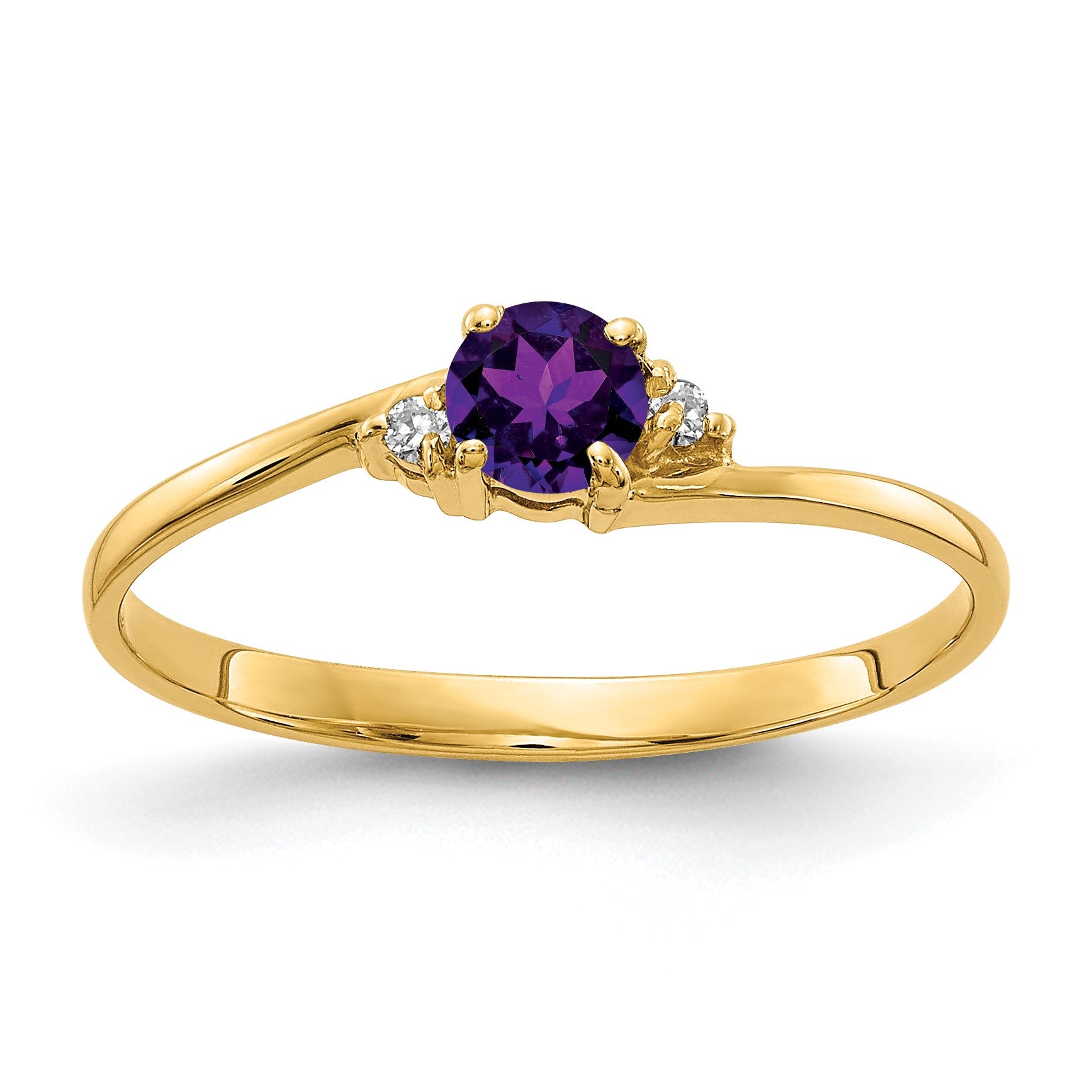 14k 4mm Round Amethyst and AA Diamond Ring